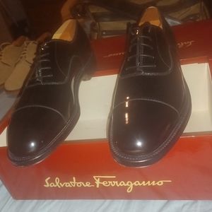 Black patent leather salvatore ferragamo shoes New in box